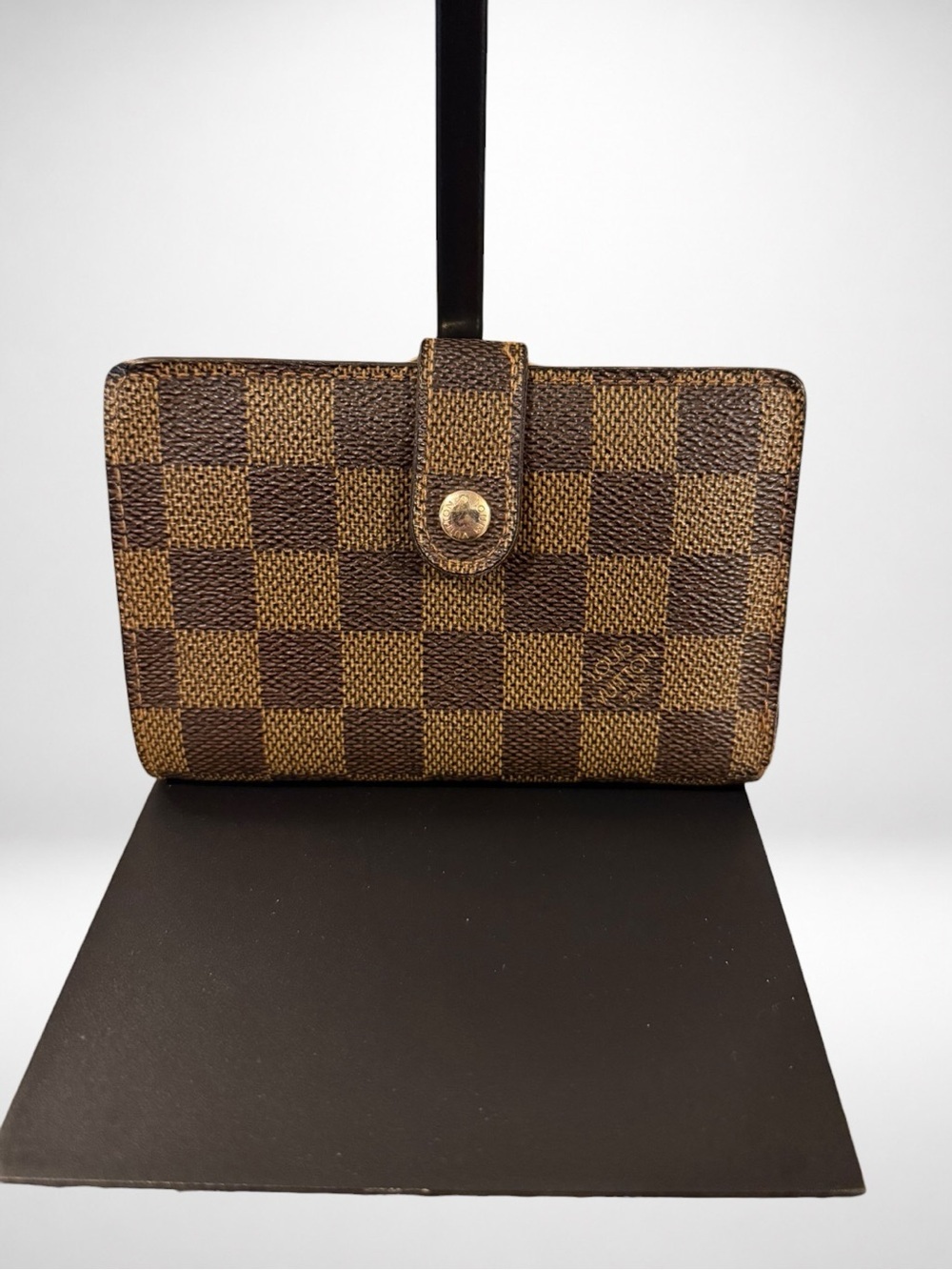 Louis Vuitton Authentic Damier Ebene French Purse Bifold Wallet Kiss Lock Brown